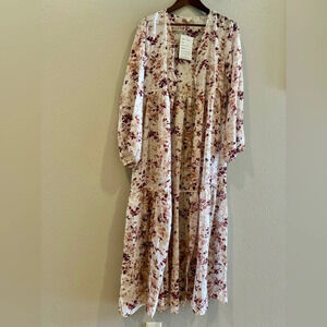 Rebellion Again Tiered Long Line Floral Long Sleeve Open‎ Front Kimono Large